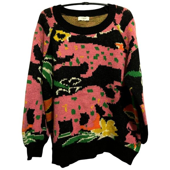 Umgee USA Oversized Colorful Animal Elephant Print Pullover Sweater Sz XL NEW - Picture 1 of 6